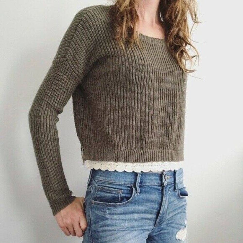 Kimchi Blue Olive Sweater Lace Trim. Size S